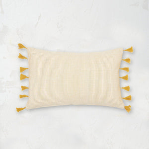 yellow ribbed texture brett decorative pillow with tassel fringe