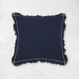 indigo cheryl decorative pillow with contrasting stitch edge