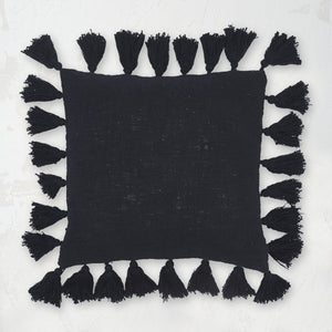 black devin decorative pillow with tassel fringe