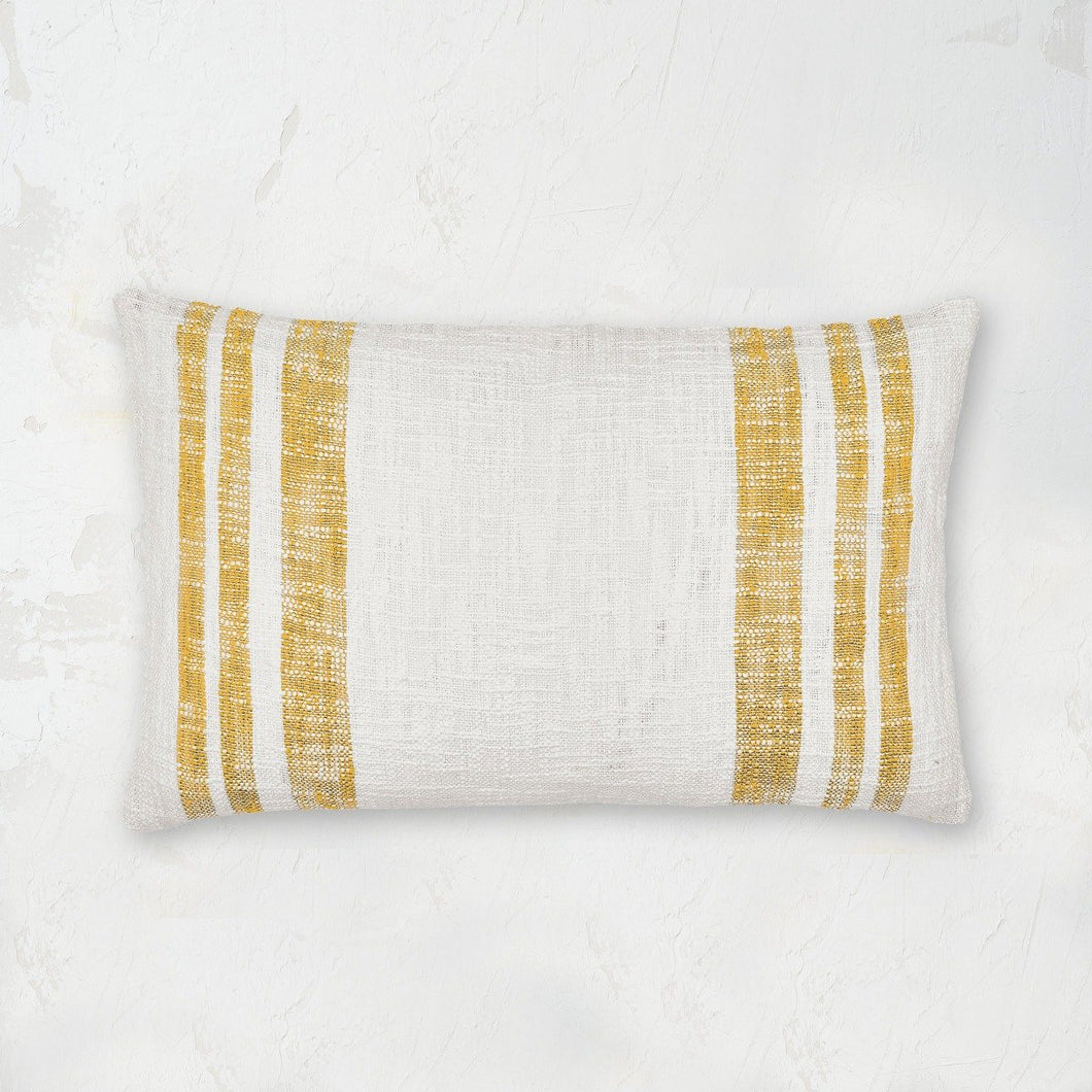 morgan decorative slub pillow with yellow stripes and a slightly sun-kissed look