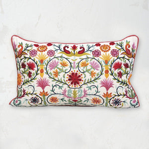 pippa embroidered wildflower decorative pillow in red