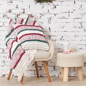 Benn Ruby Pillow and Benn Jungle Throw styled with woven horizontal patterns and tufted textures.