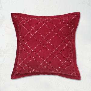 Elliot Ruby Pillow with a hand-stitched pattern on cotton corduroy in a festive red.