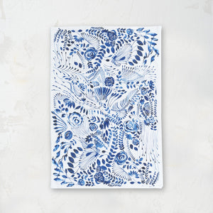 starla blue and white floral patterned kitchen towel