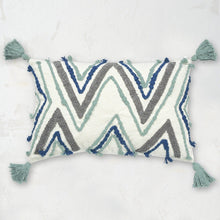 geometric tufted austin decorative pillow in blue