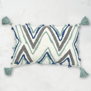 geometric tufted austin decorative pillow in blue