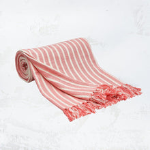 pink and white striped bengal stripe throw blanket with tassel fringe