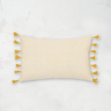 yellow ribbed texture brett decorative pillow with tassel fringe