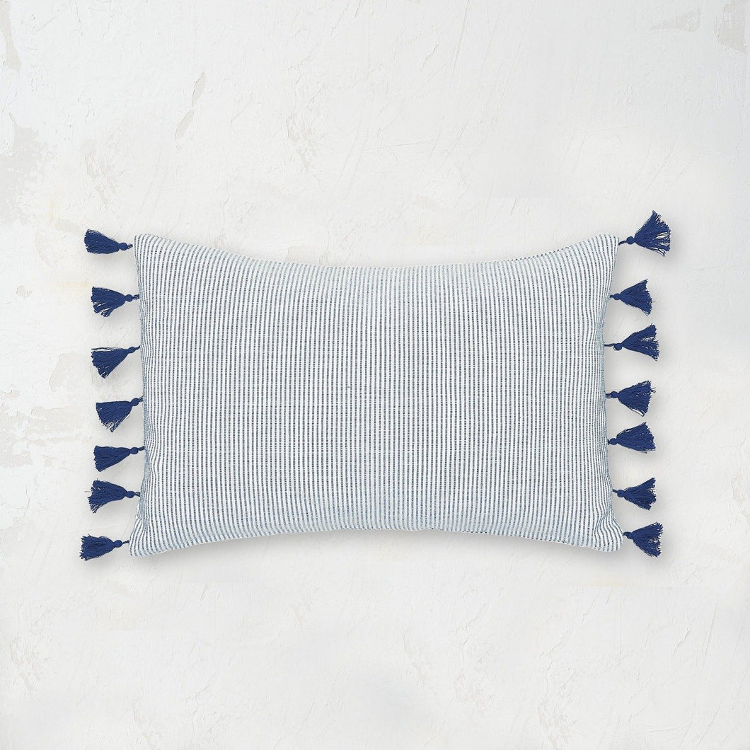 indigo ribbed texture brett decorative pillow with tassel fringe