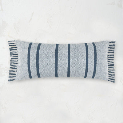chandler striped decorative pillow with tassel fringe in blue
