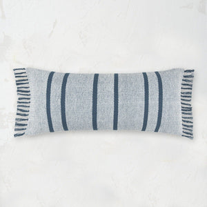chandler striped decorative pillow with tassel fringe in blue