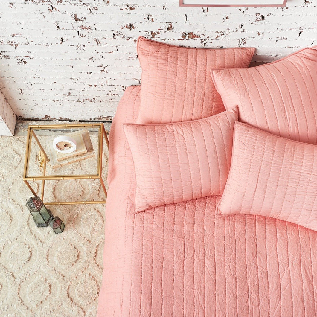 pink channel stitch quilt set