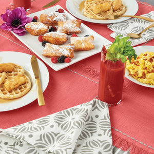 cheryl hibiscus placemats and table runner with a brunch spread