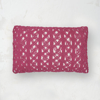clyde bohemian macramé decorative throw pillow in pink