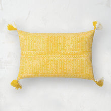 cyrus African mud cloth decorative pillow with tassel corners in yellow