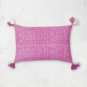 cyrus African mud cloth decorative pillow with tassel corners in pink