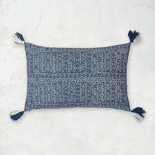 cyrus African mud cloth decorative pillow with tassel corners in indigo