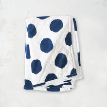 white and navy blue polka dot pet quilt
