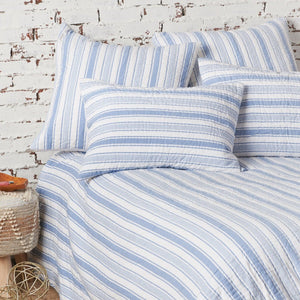 blue and white striped garrett quilt set