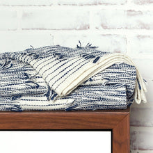 blue and white striped textured griffon throw blanket