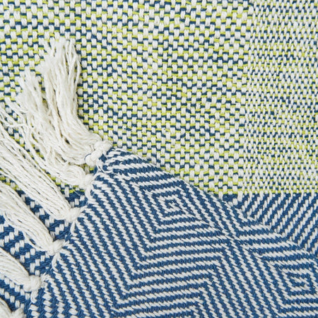 blue and green jason throw blanket with tassel fringe