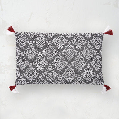 lottie floral decorative pillow in gray white and red
