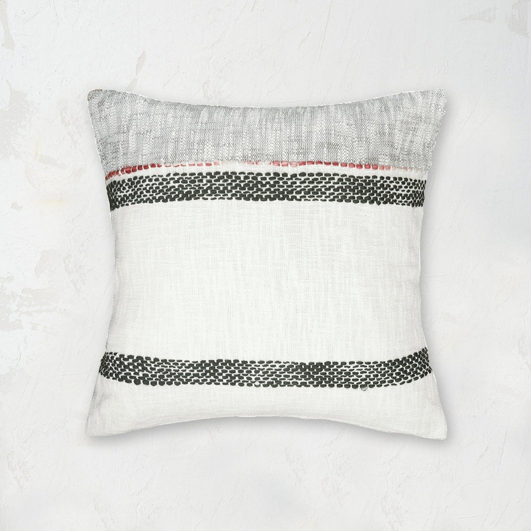 luna decorative pillow with heathered grey and red stripes