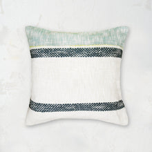 luna decorative pillow with heathered black and teal stripes