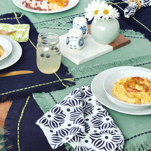 indigo midge floral print napkin on blue table setting