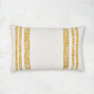 morgan decorative slub pillow with yellow stripes and a slightly sun-kissed look