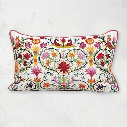 pippa embroidered wildflower decorative pillow in red