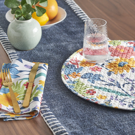 quinn quilted round placemat with floral pattern