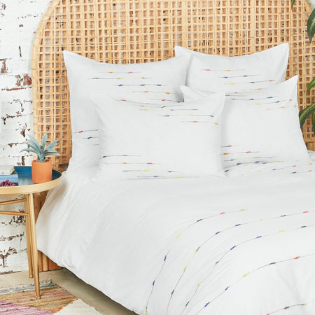 raina white duvet cover with rainbow ombre embroidery