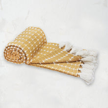 yellow and white riley throw blanket with tassel fringe