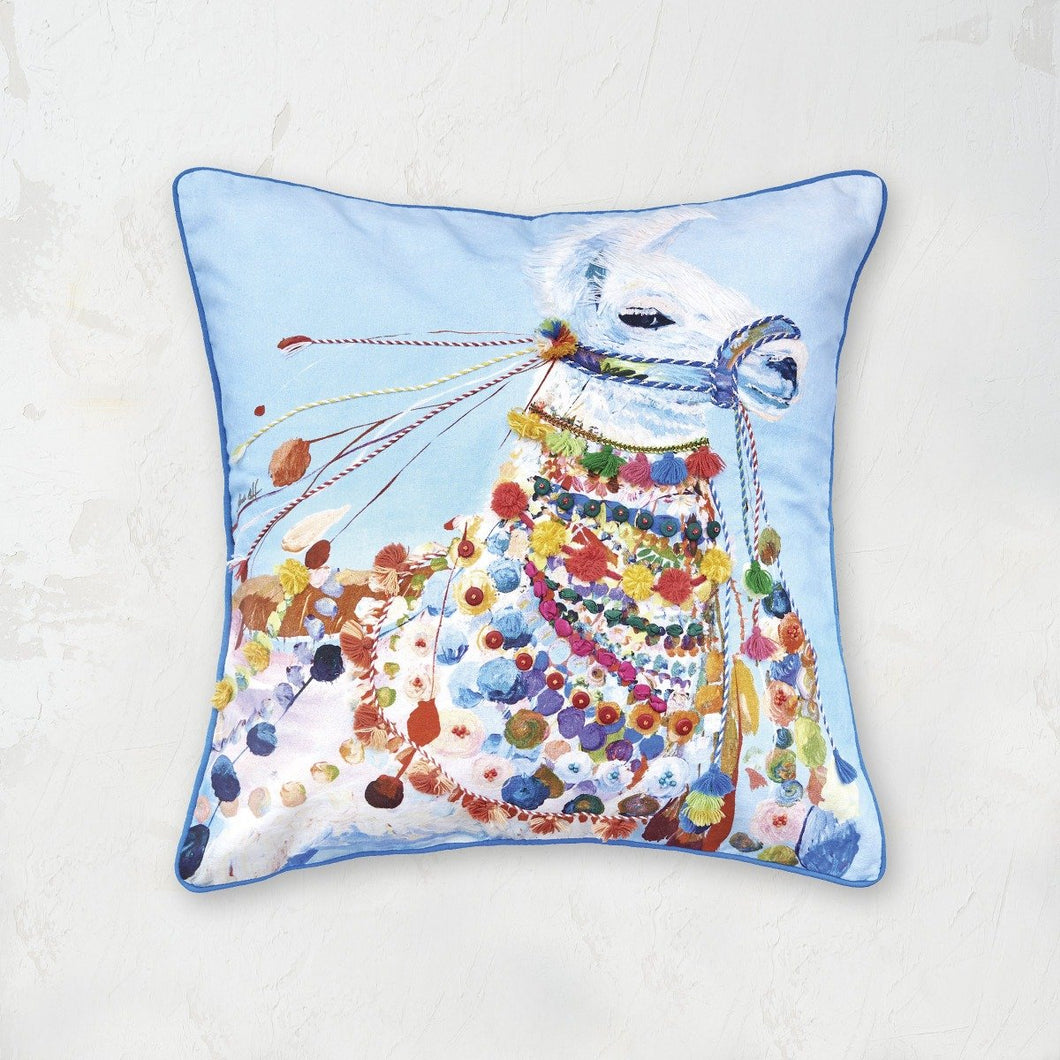 beaded and embroidered side eye llama decorative pillow