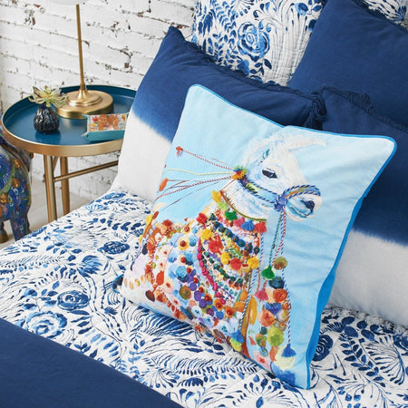 beaded and embroidered side eye llama decorative pillow