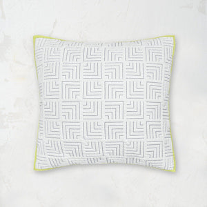 spencer euro sham with linework pattern and lime green edge