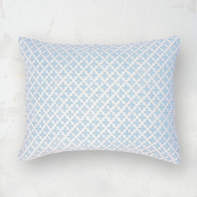 blue and white square knot pattern talley standard sham
