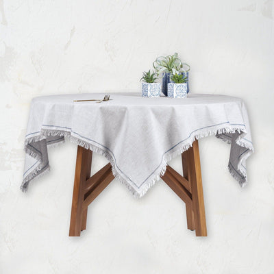 tate table throw tablecloth with fringe in gray boulder