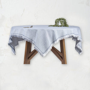 tate table throw tablecloth with fringe in indigo