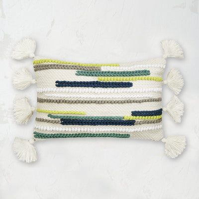 toni decorative throw pillow with chunky yarn design and boho tassel fringe